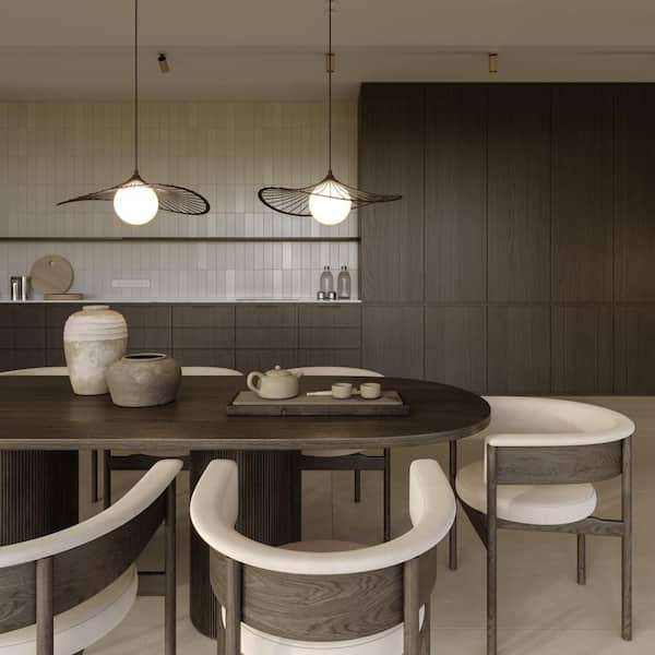 L'Acrobate 19.63 in. W 1-Light Matte Black Pendant, Wireframe Design and Opal Glass Shade, Adjustable Hanging Height