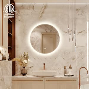 24 in. W x 24 in. H Round Frameless LED Light with 3-Color and Anti-Fog Wall Mounted Bathroom Vanity Mirror