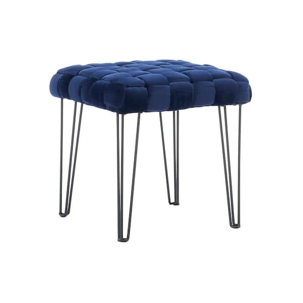 Linon Home Decor Grace 18 in. H Navy Blue Backless Metal Frame Fabric Square Accent Ottoman