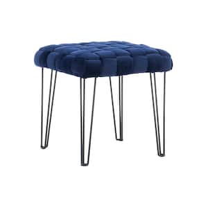 Grace Navy Basketweave Square Ottoman with Black Metal Hairpin Legs