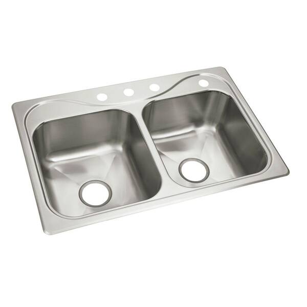 STERLING KOHLER Southhaven Drop-in Stainless Steel 33 in. 4-Hole Double Bowl Kitchen Sink