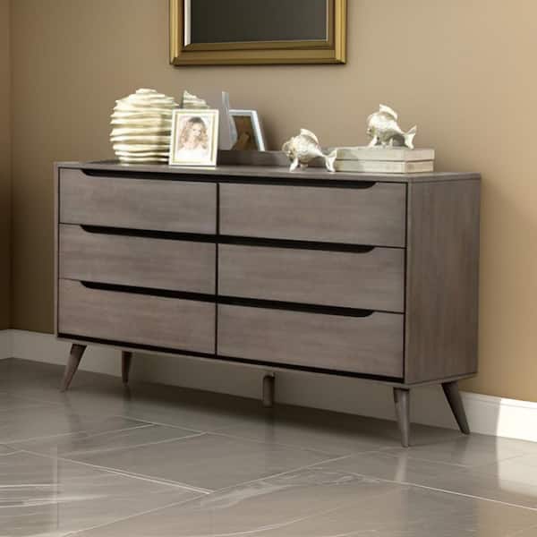 Benjara Gray 6-Drawer 58 in. Wide Dresser Without Mirror