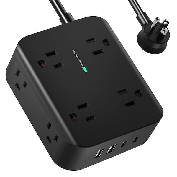 12-in-1 Power Strip 5 ft. Cord 8-Outlet 2 USB-A Ports 2 USB-C Ports Surge Protector with Flat Plug Wall Mount