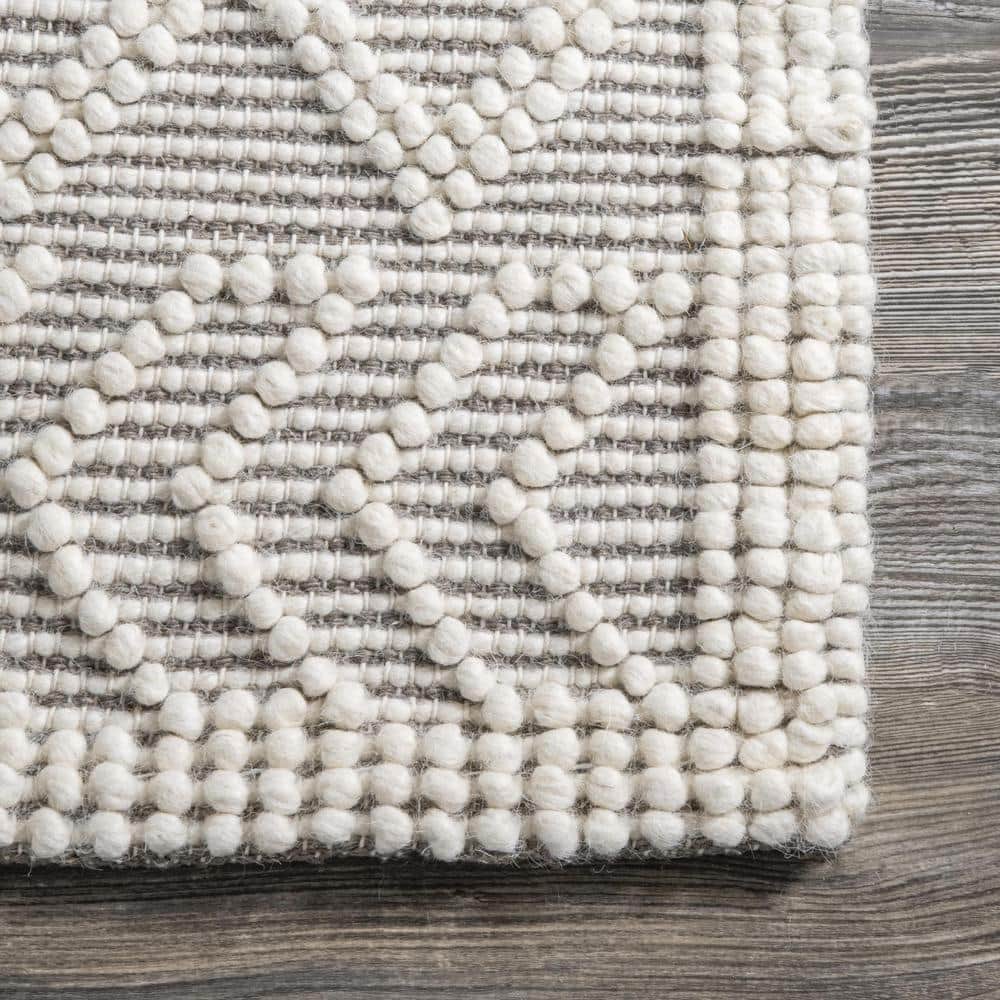 Handmade Beige Wool Trellis Tufted Rectangular Rug