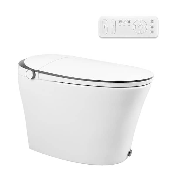 DEERVALLEY 1.28 GPF Single Flush Tankless Elongated Smart 1-Piece Toilet in White with Heated Seat, Auto Flush, Night-Light
