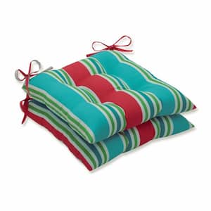 Striped 19 in. x 18.5 in. Outdoor Dining Chair Cushion in Green/Pink/Off-White (Set of 2)