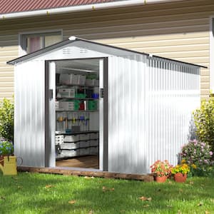 8 ft. W x 8 ft. D Large Metal Outdoor Storage Shed with Updated Frame Structure 64 sq. ft., White