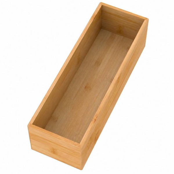 2.5 in. H x 9 in. W x 3 in. D Modern Natural Bamboo Drawer Organizer Storage Box Deep Compartment Kitchen Tray