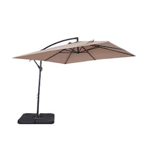 8.2 ft. Tan Steel Tiltable Square Banana Umbrella Cantilever Umbrella With Base