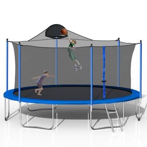 14 ft. Outdoor Round Blue Trampoline with Basketball Hoop, Ladder and Safety Enclosure Net
