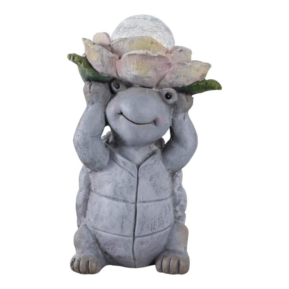Gray 15 in. Ceramic Turtle Holding Large Solar Flower Garden Statue price history on PriceWatchPro