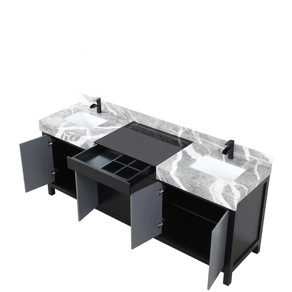 Zilara 84" Double Vanity with Castle Gray Marble Top and Black Faucet