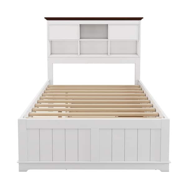 Unbranded Adara White Wood Frame Full Platform Bed with Trundle Bed and 3 Under Bed Drawers