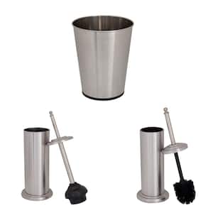 Trash Can, Toilet Brush and Plunger 3-Piece Bathroom Accessory Set in Stainless Steel