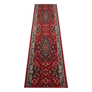 Isfahan Cut to Size Red Color 32" Width x Your Choice Length Custom Size Slip Resistant Rubber Runner Rug