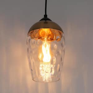 1-Light Brass-Plated Mini Pendant Light, Water Glass Pendant Hanging Light, Black Modern Farmhouse Chandelier
