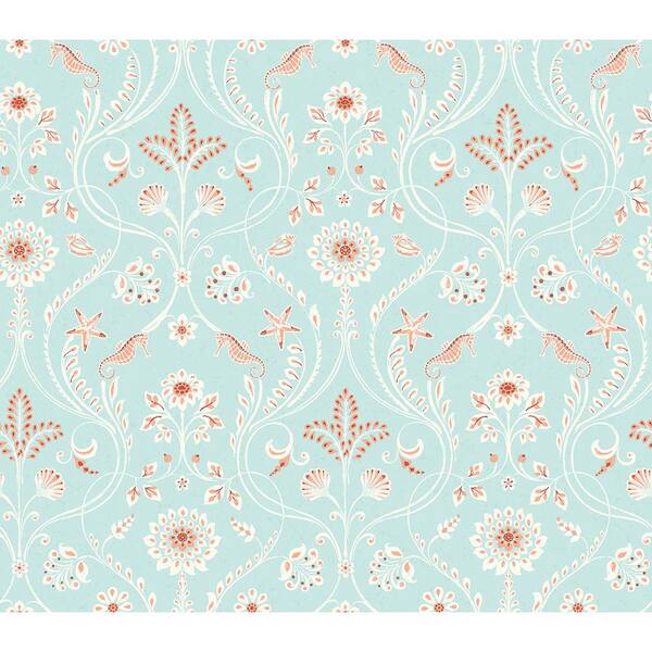 Chesapeake Island Turquoise Damask Paper Strippable Roll Wallpaper (Covers 56.4 sq. ft.)