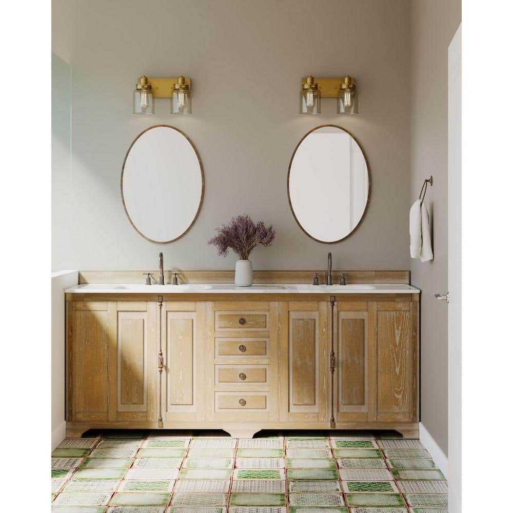 Calhoun Vintage Brass 2-Light Bath Vanity with Clear Glass
