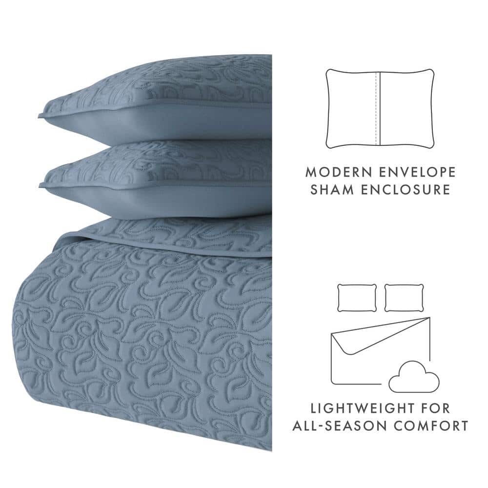 Dusk Blue Microfiber Full Reversible Quilt Set