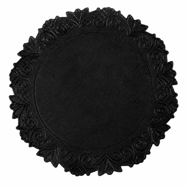 15 in. x 15 in. Black Faux Leather Placemats, Waterproof Wipeable Heat Resistant Table Mats, Set of 6