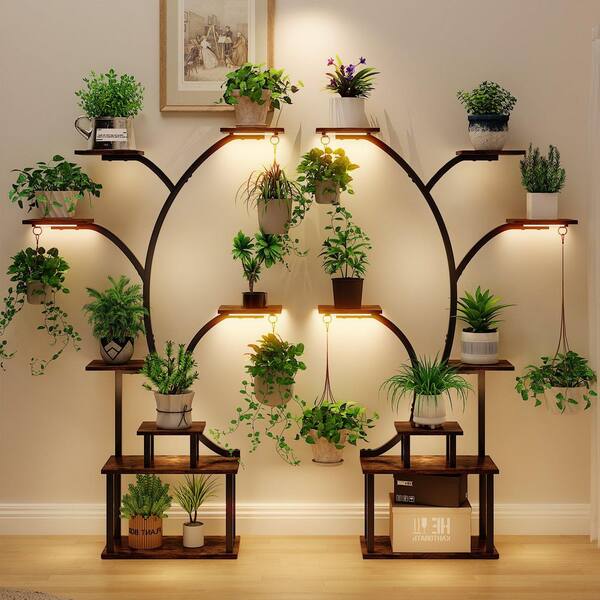 VECELO 62.4 in. Indoor Plant Shelf with LED Grow Lights, Multi