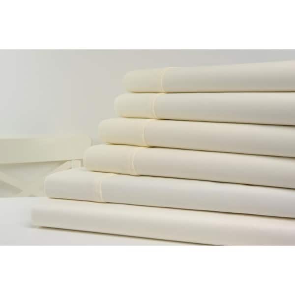Kathy Ireland 1200TC 6-Piece Ivory Solid Cotton Blend Cal King Sheet Set