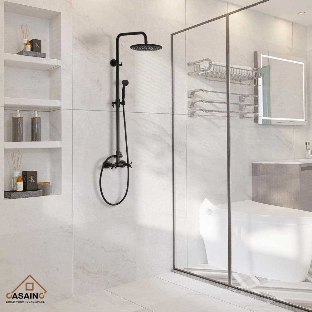 Matte Black Wall Mounted Rain Shower System with Handheld