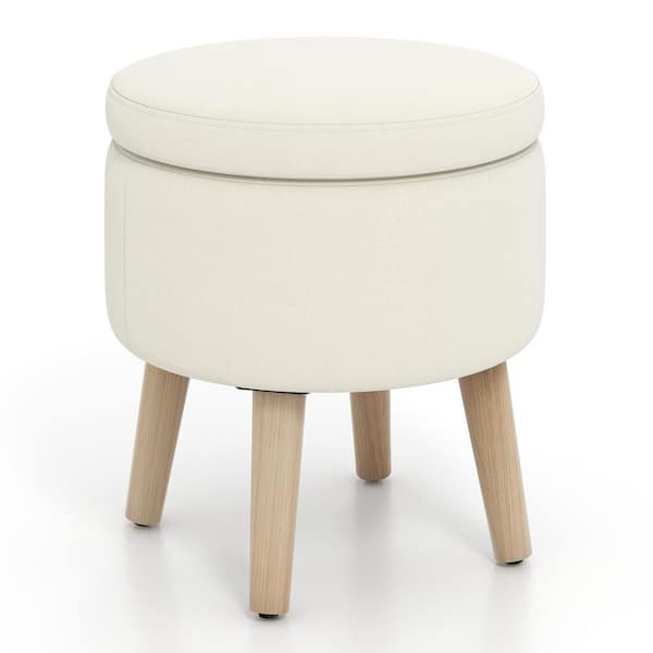 Costway Beige Farbic Round Storage Ottoman Accent Storage Footstool with Tray for Living Room Bedroom