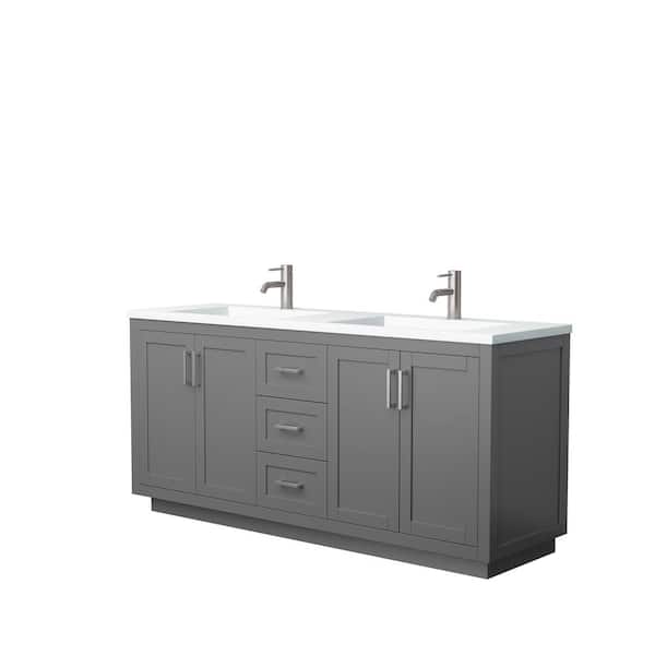 Wyndham Collection Miranda 72 in. W Double Bath Vanity in Dark Gray with Solid Surface Vanity Top in White with White Basins