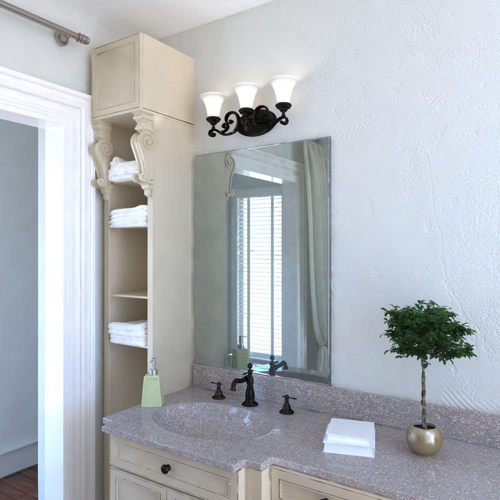 Venetian Bronze 3-Light Vanity Fixture with Etched Glass