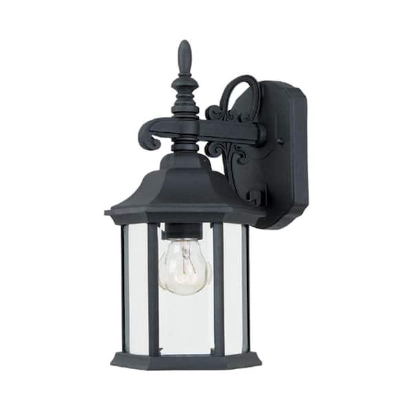 Designers Fountain Erving 14.25 in. Black 1-Light Outdoor Line Voltage Wall Sconce with No Bulb Included