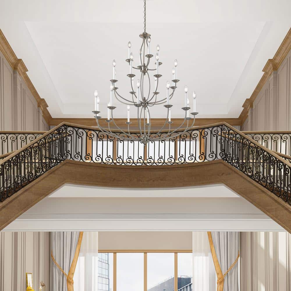 Elegant Brushed Nickel 24-Light Candle-Style Chandelier
