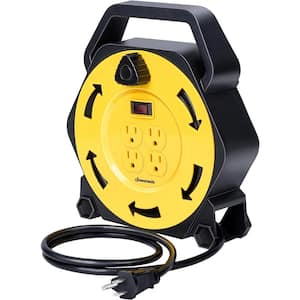 25 ft. 16/3 SJTW 13 Amp Hand Wind Retractable Extension Cord Reel with 4 Grounded Outlets, Yellow & Black