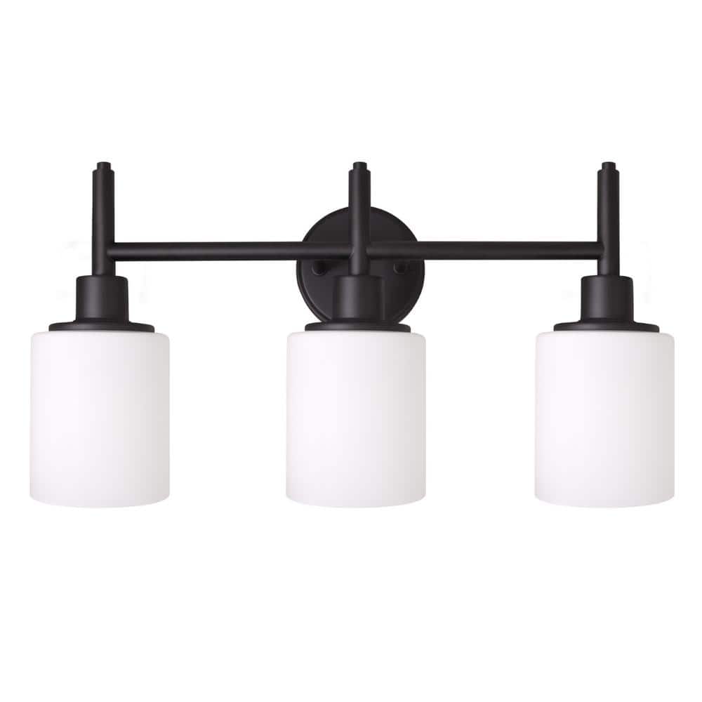 Aubrey Matte Black 3-Light Vanity Fixture with Frosted Glass