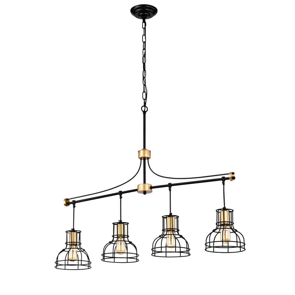 4-Light Matte Black and Gold Linear Chandelier with Metal Lampshade for Kitchen Island/Dining Room (Bulb not Included) price history on PriceWatchPro