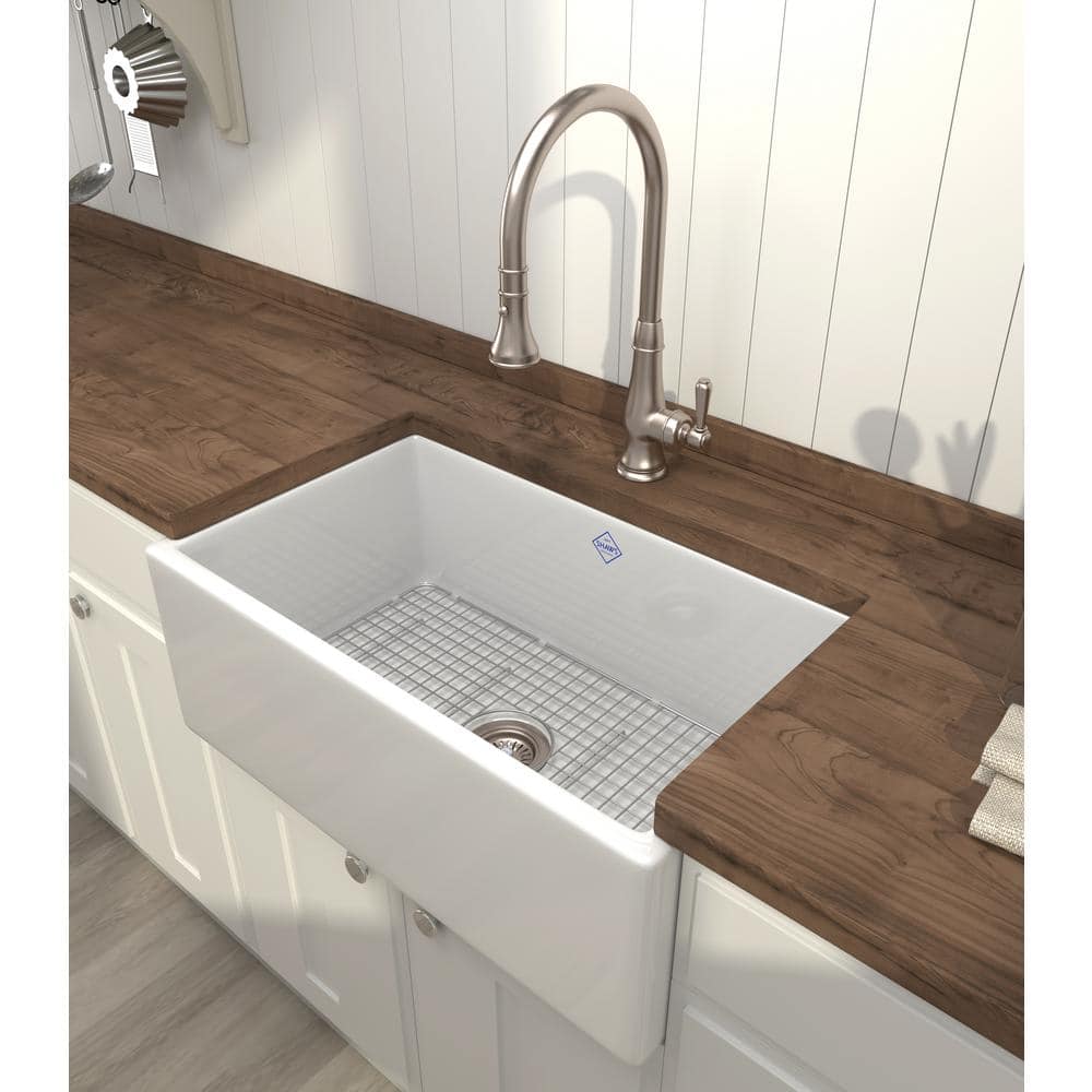 White Fireclay 30" Single Bowl Farmhouse Kitchen Sink