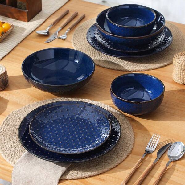 MALACASA 16-Piece Blue Stoneware Dinnerware Set (Service for 4
