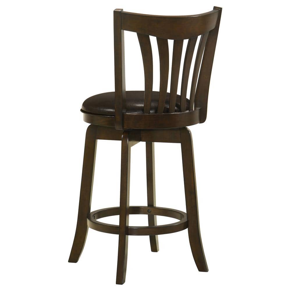 Transitional Brown Swivel Counter Stool with Faux Leather Seat