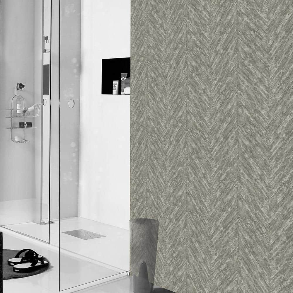 Madoka Sterling Grey Chevron Removable Wallpaper, 20.9-in by 33-ft