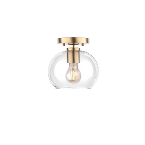 FOCUS WORLDWIDE Luna 7.5 in. 1-Light Antique Brass Modern Semi Flush Mount Ceiling Light with Clear Glass Shade