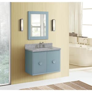 Stora 31 in. W x 22 in. D Wall Mount Bath Vanity in Aqua Blue with Granite Vanity Top in Gray with White Rectangle Basin