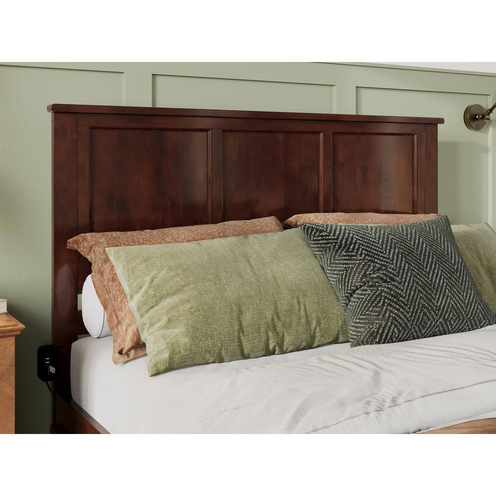 Madison Queen Walnut Upholstered Platform Bed with Storage Drawer
