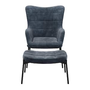 Charlotte Dark Teal Velvet Wingback Accent Chair with Ottoman Set