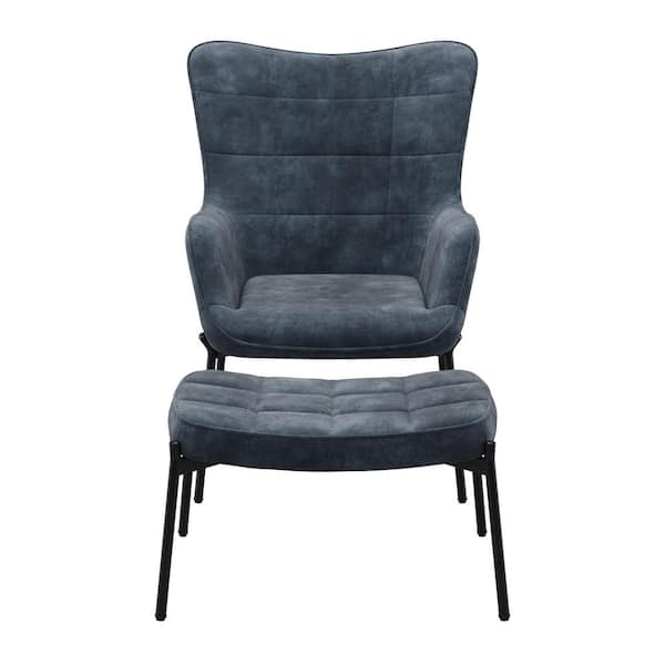 CorLiving Charlotte Dark Teal Velvet Wingback Accent Chair with Ottoman Set