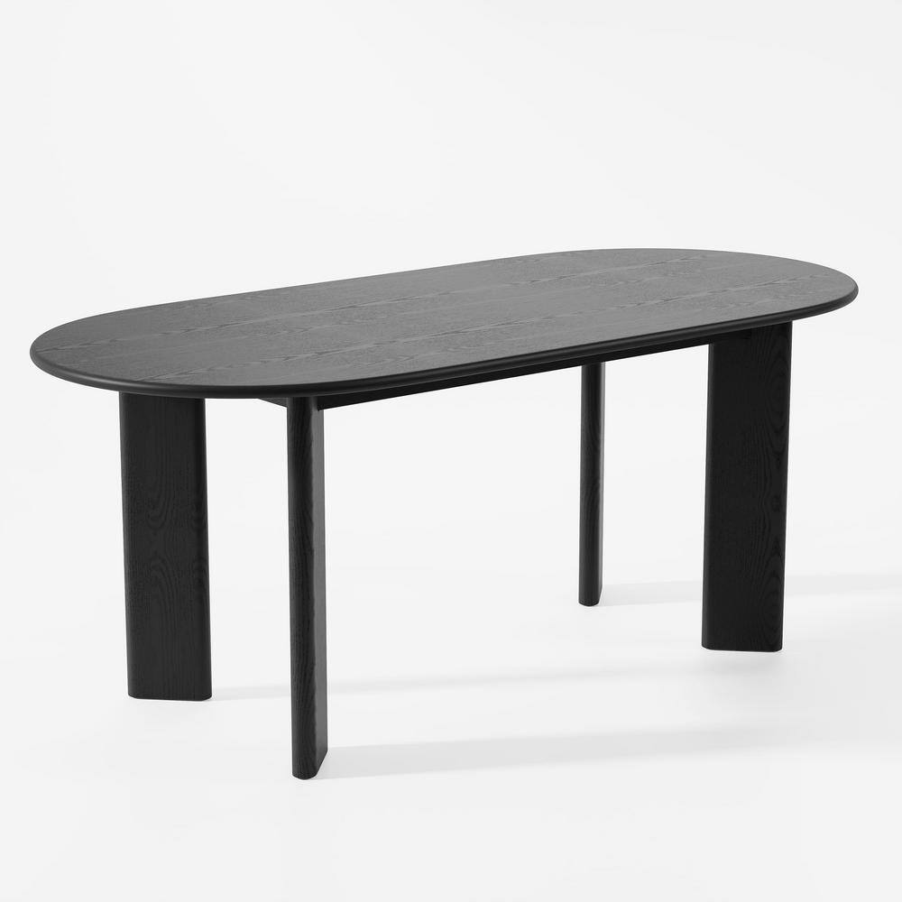 Dovelina Modern Oval Black Oak Wood Top 67 in. 4 Legs Dining