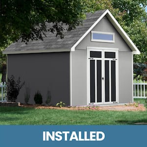 Professionally Installed Tribeca 10 ft. W x 12 ft. D Designer Wood Shed with Transom Window, Gray Shingle (120 sq. ft.)