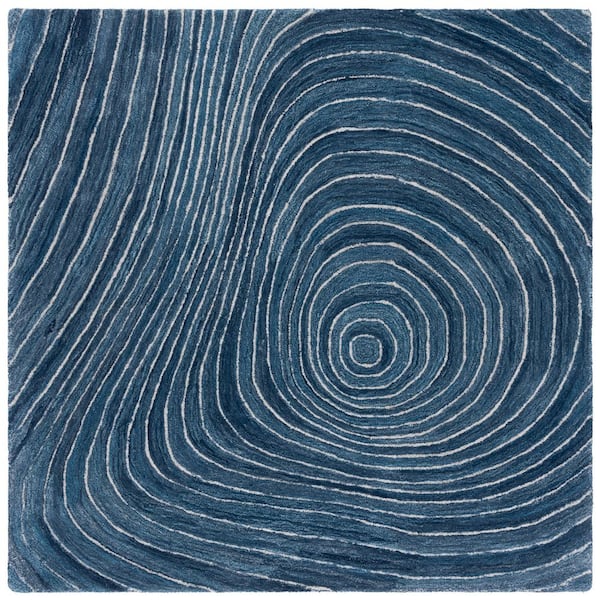 Abstract 6 ft. x 6 ft. Square Blue/Ivory Abstract Concentric Area Rug