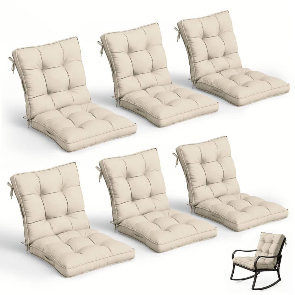 38 x 20 x 5 in. Outdoor Tufted Dining and Rocking Chair Cushion,Waterproof Replacement Seat with Backrest,Cream (6-Pack)