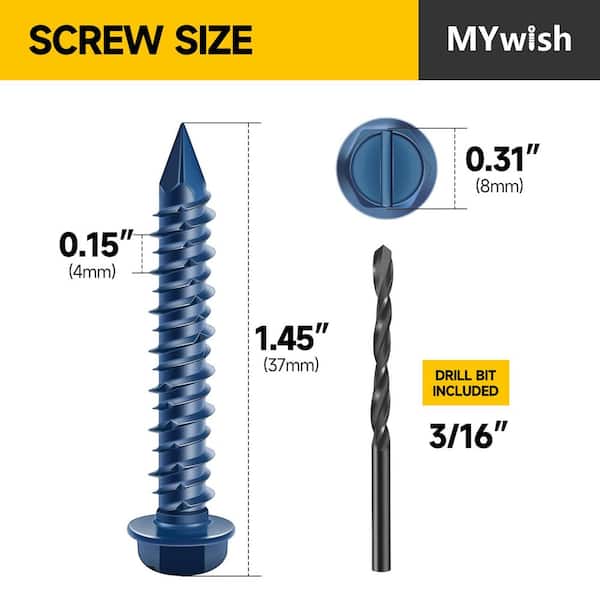 1/4 in. x 1-1/4 in. Carbon Steel Slotted Hex Head Concrete Screws, Blue Corrosion-Resistant Coating (30-Pack)