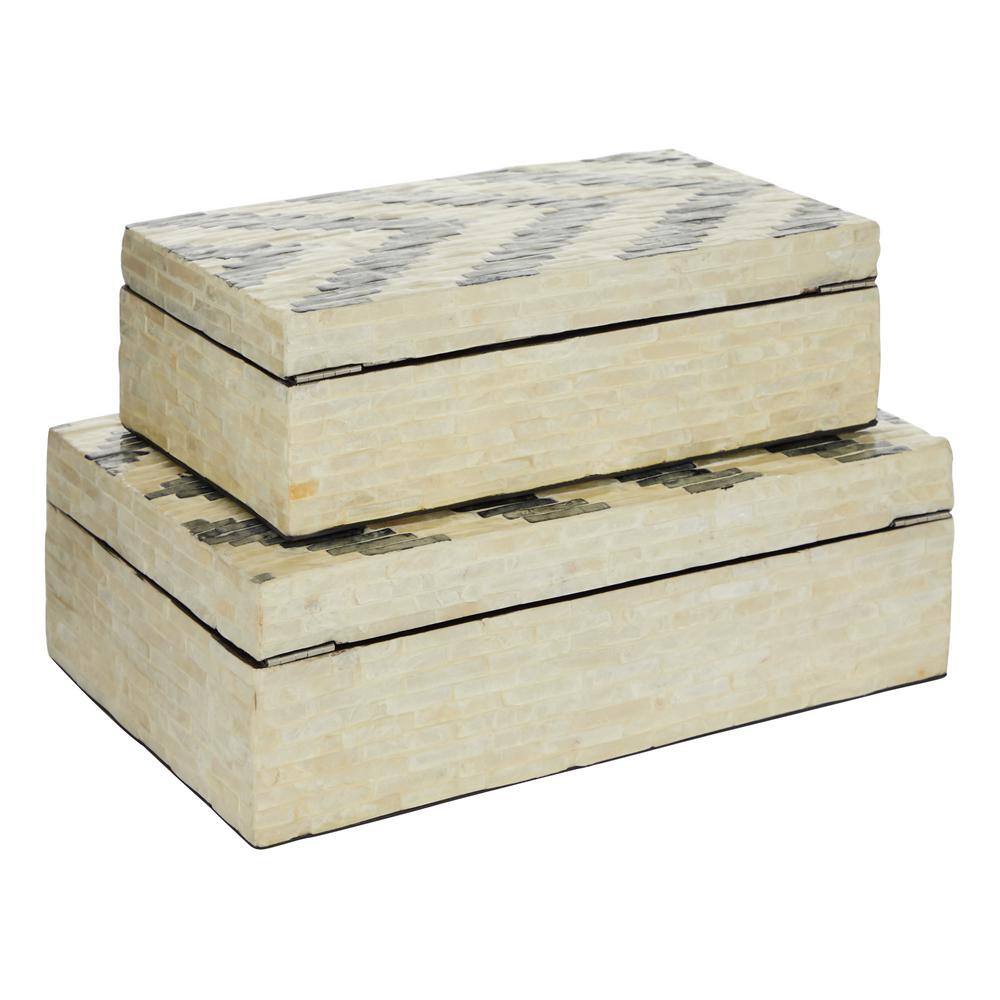 Cream Chevron Pattern Mother of Pearl Decorative Box Set, 14" and 12"